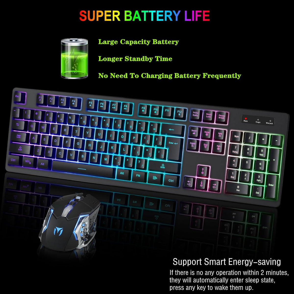 Wireless RGB Gaming Keyboard and Mouse - Rechargeable RGB Backlit,Long Batter...