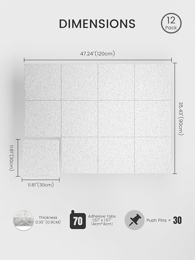 Bumusty Large Felt Bulletin Board 48" x 36" Cork Board Alternative-12 Pack - Image 2