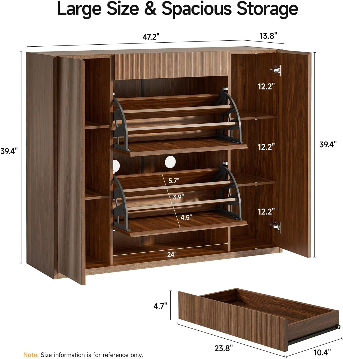 ONBRILL Large Shoe Cabinet with 2 Flip Drawers (3-Tier Each) & 2 Side Doors
