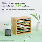 ohuhu bamboo marker organizer, wooden desktop storage holds, close-up detail