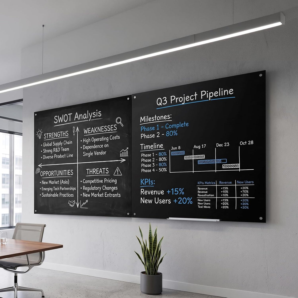 VEVOR Glass Dry Erase Board 96 x 48 in Black Magnetic Whiteboard