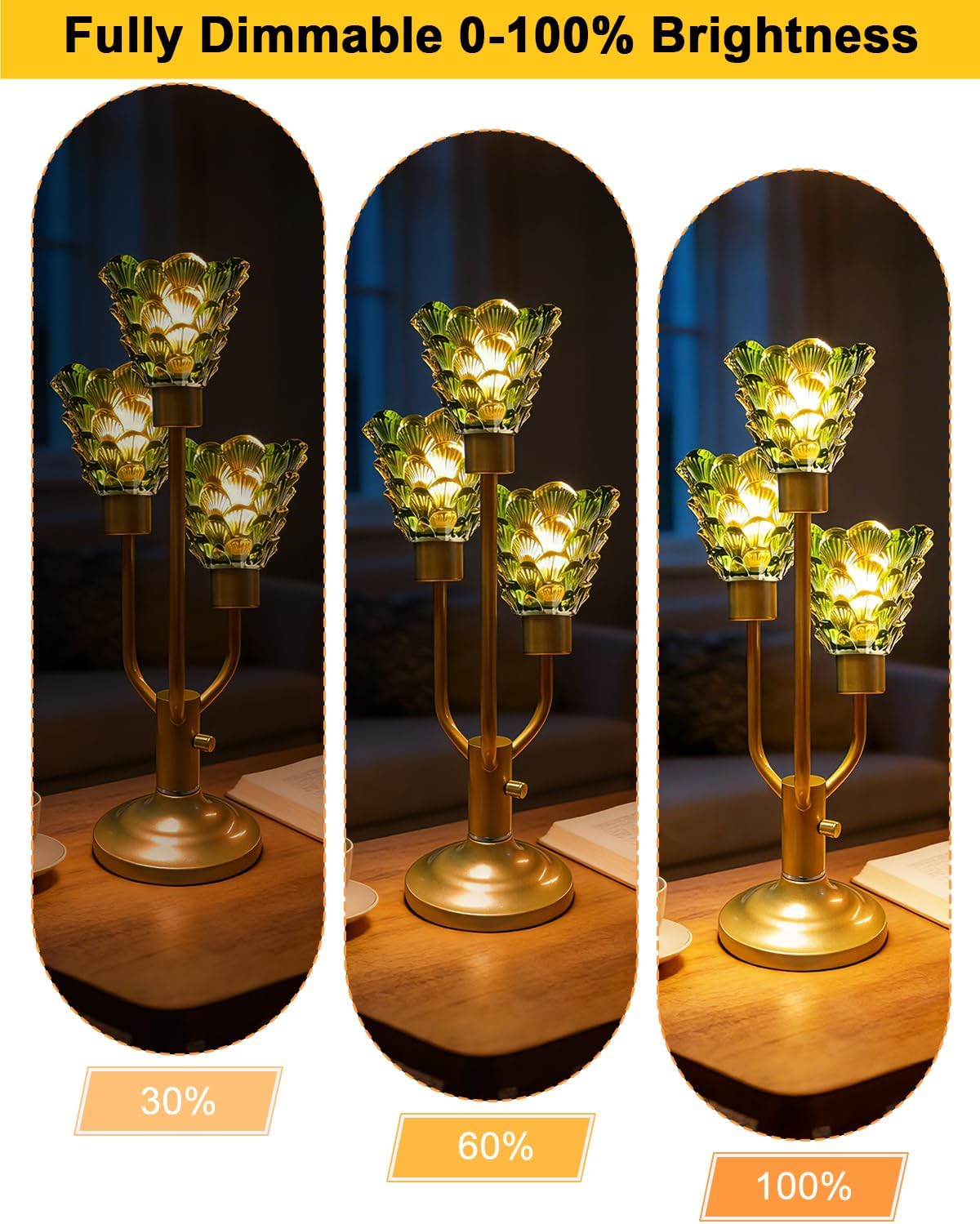 Lightdot Green Glass Mid Century Modern Table Lamp Dimmable Vintage Gift