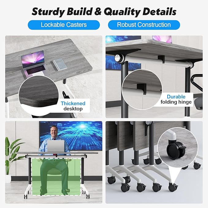 Goakwwuz Conference Room Table, Folding Conference Tables, Thicken Grey Tabletop - Image 8