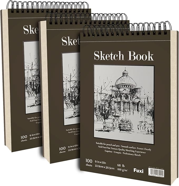 9"X12" Sketch Book Bulk, Top Spiral Bound Sketch Pad, 3 Pack 100 Sheets Each - Image 9