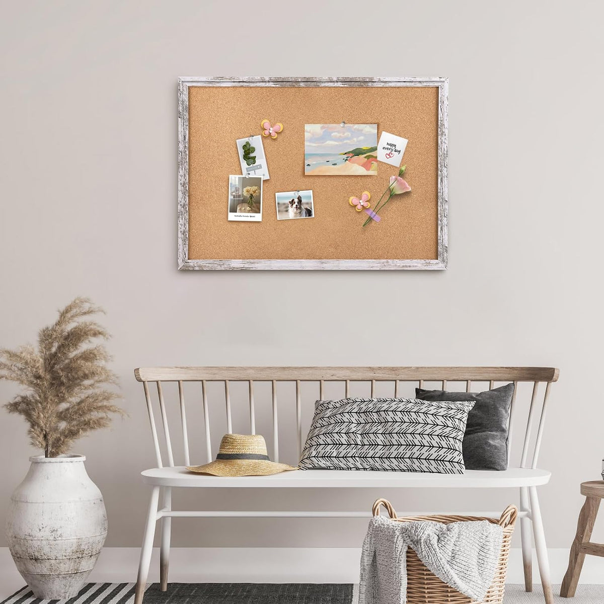 Cork Board Bulletin Board, 35.4x23.6 inches Decorative Hanging Framed Cork Bo...