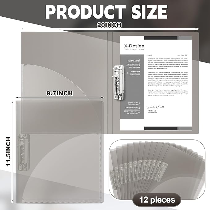 Teling 12 Pack Punchless Clamp Binder Folder 8.5 x 11 Inch Ringless Binder Holds - Image 2