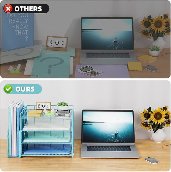 Marbrasse Desk Organizer and Accessories，4-Tier Paper Letter Tray Organizer - Image 5