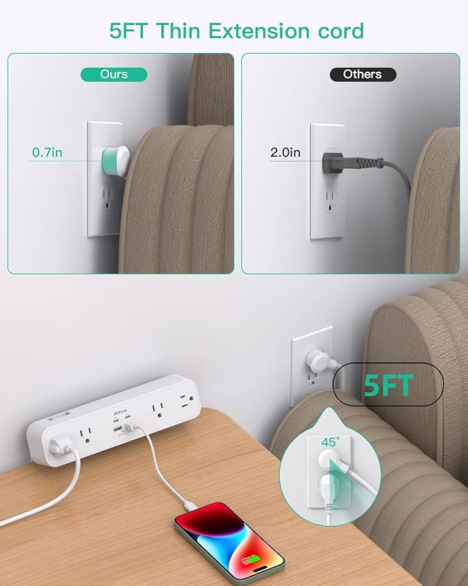 PD30W Desk Clamp Power Strip, Desktop Mount Surge Protector, Fast Charging - Image 6