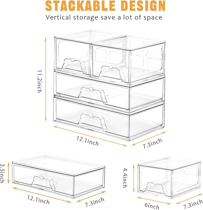 Stebopum 3 Pack Stackable Storage Drawers Clear Acrylic Organizer Makeup - Image 2