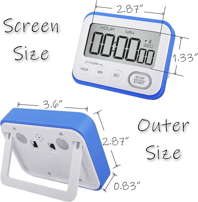 Digital Kitchen Timer Magnetic Loud Alarm, Large LCD Screen Silent/Beeping - Image 5