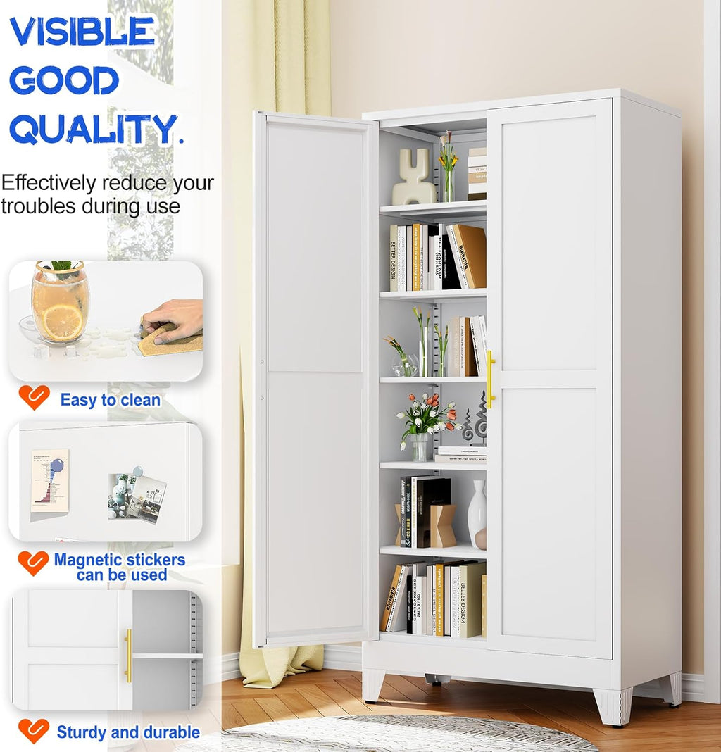 gaious 75.2" tall metal storage cabinet with 2, side view