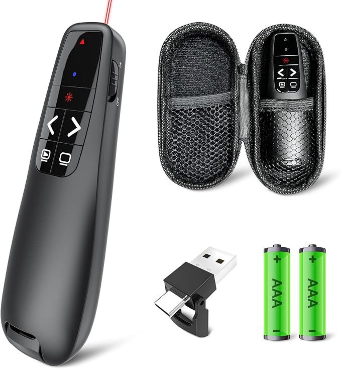 Presentation Clicker with Case Storage: Wireless Presenter Remote: Red Laser by UBUYONE%C2%AE