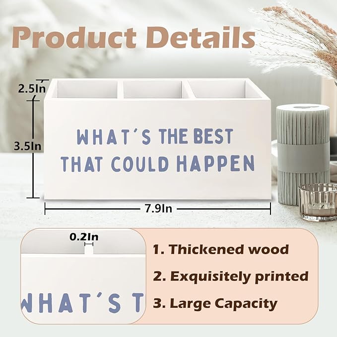 URLLUAE What's the Best That Could Happen Inspirational Wooden Pen Pencil Holder - Image 6