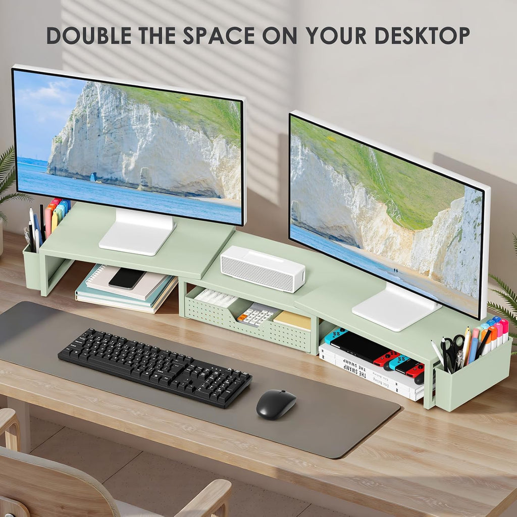 opnice desk organizers and accessories, dual monitor stand, side view