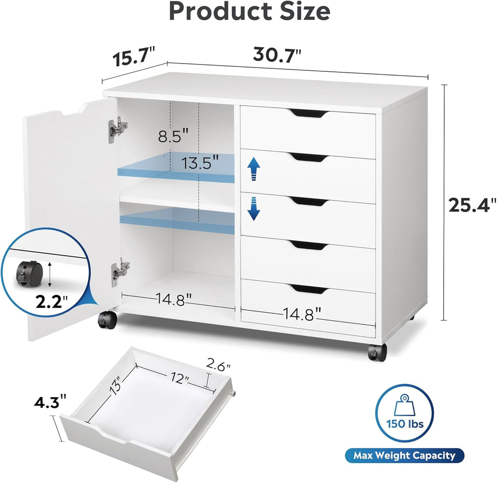 devaise 5-drawer wood drawer cabinet, office storage cabinet, close-up detail