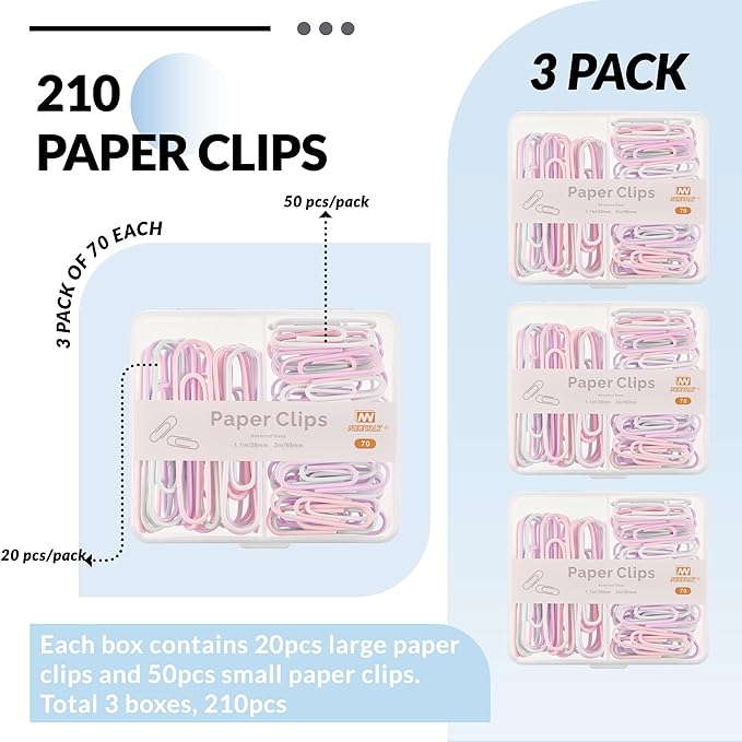 NEEWAY Colorful Paper Clips Assorted Sizes, Small and Large Paperclips - Image 3