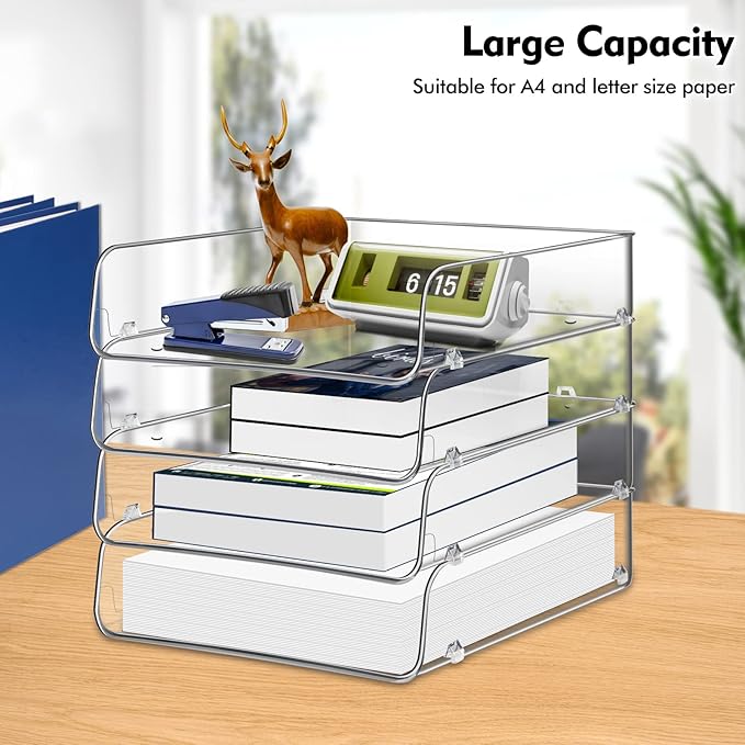 Lunmore Stackable Paper Trays, 4 Tier Desk File Organizer, Document Letter Tray - Image 5