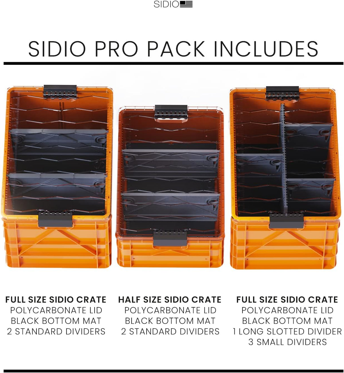 SIDIO Pro Pack, HD Stackable Storage Bins with Lids & Dividers, Orange
