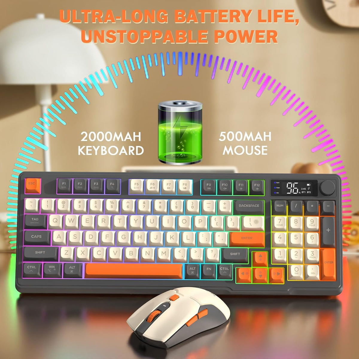 ZIYOU LANG T96 Wireless Gaming Keyboard and Mouse Combo,Dual Bluetooth//2.4G ...