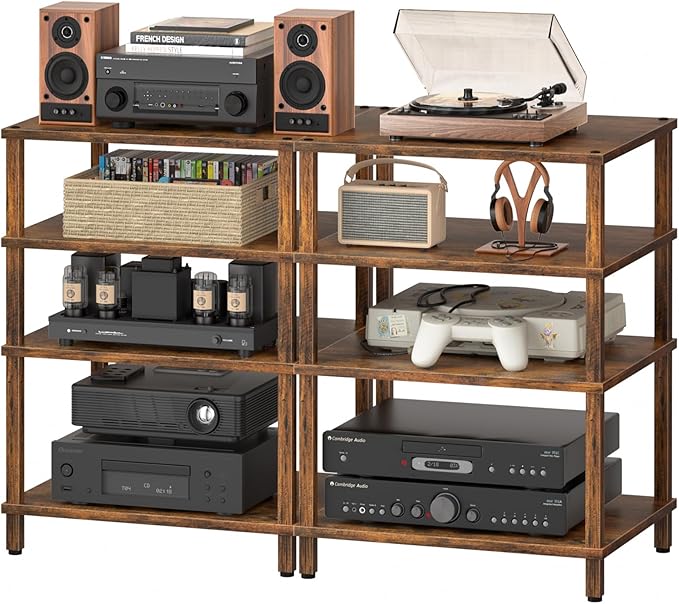 LELELINKY 4-Tier AV Media Player Stand Set of 2, Wooden TV Stand, Game Console by LELELINKY