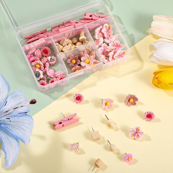 78 Pieces Push Pins Set Cute Thumb Tacks Decorative Flower Push Pins - Image 7
