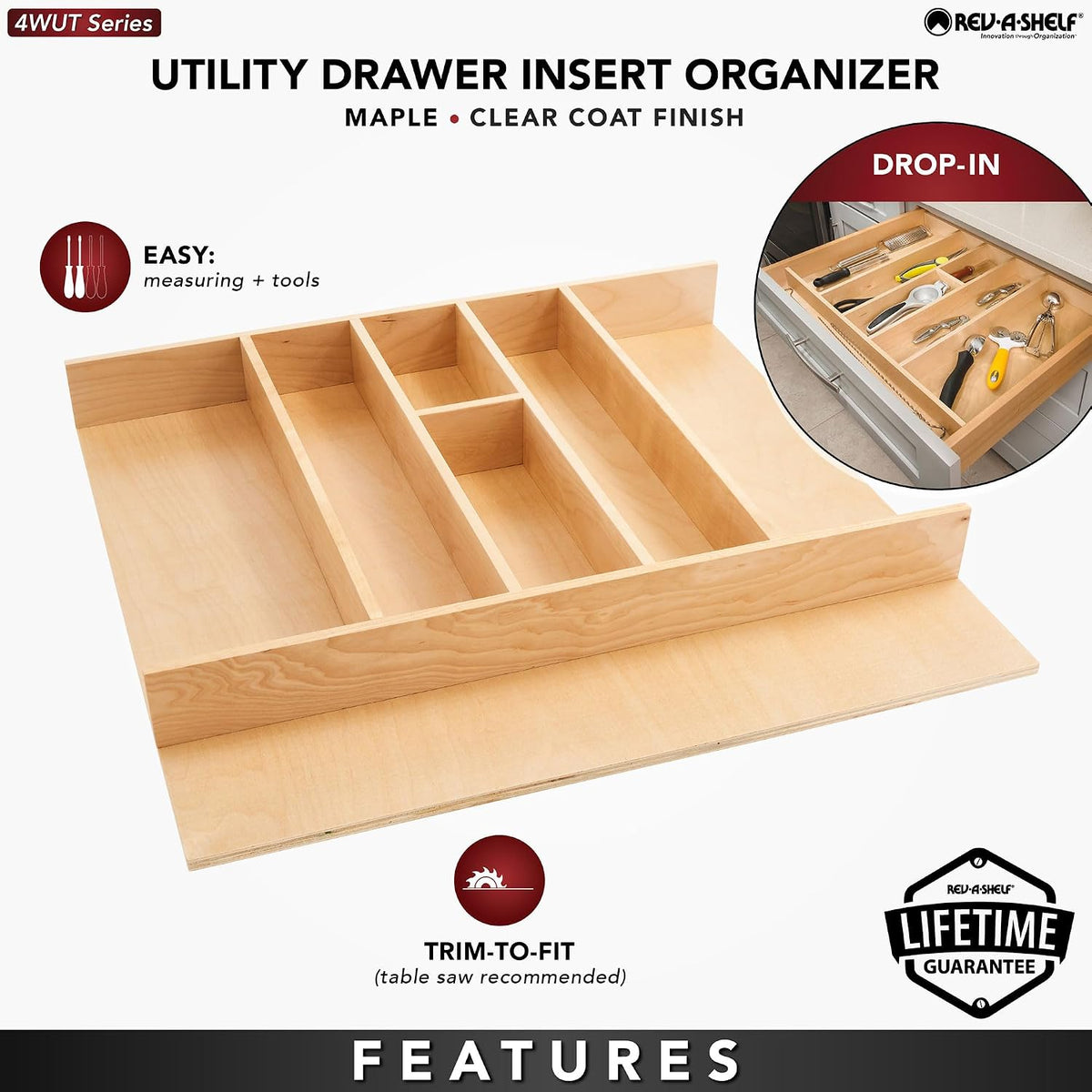 Rev-A-Shelf Trim-to-Custom-Fit Silverware Drawer Organizer For Kitchen Utensi...
