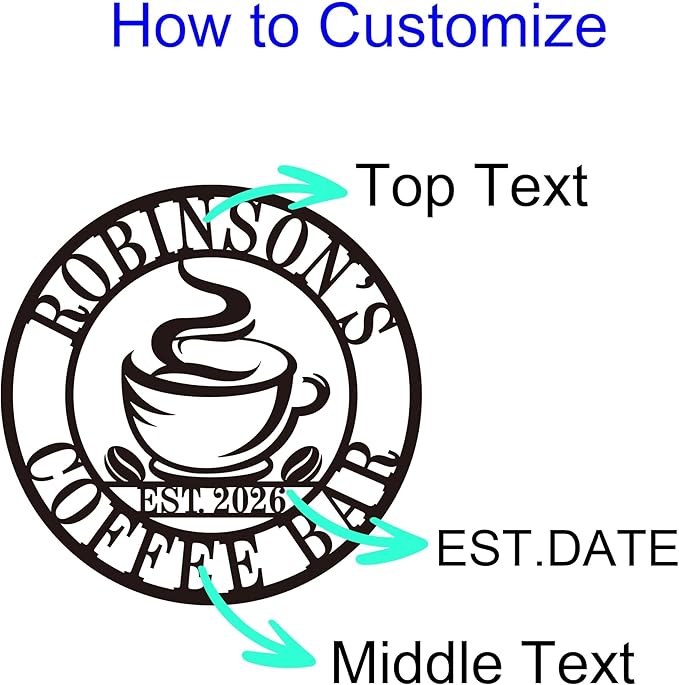 Personalized Coffee Bar Metal Sign, Custom Name Wall Art - Image 3