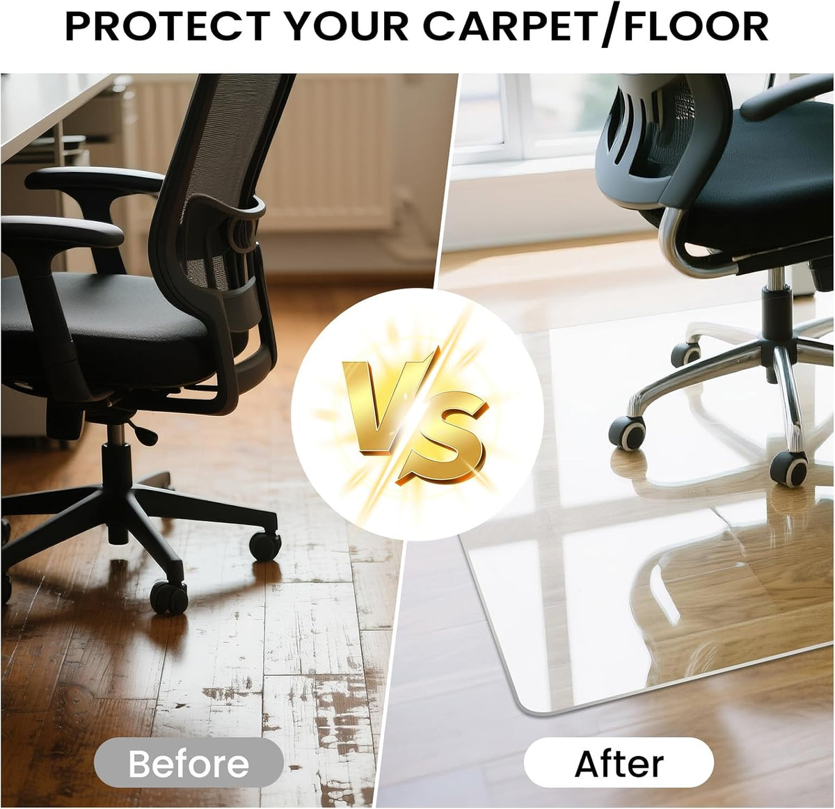Tempered Glass Chair Mat with Lip, 36”x48” Heavy-Duty Office Floor Protector ...