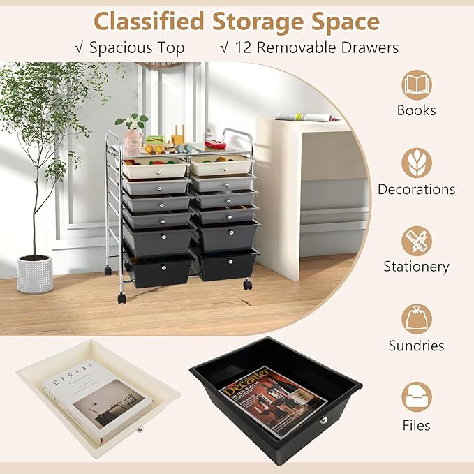 Happygrill 12-Drawer Rolling Storage Cart, Utility Cart - Image 5