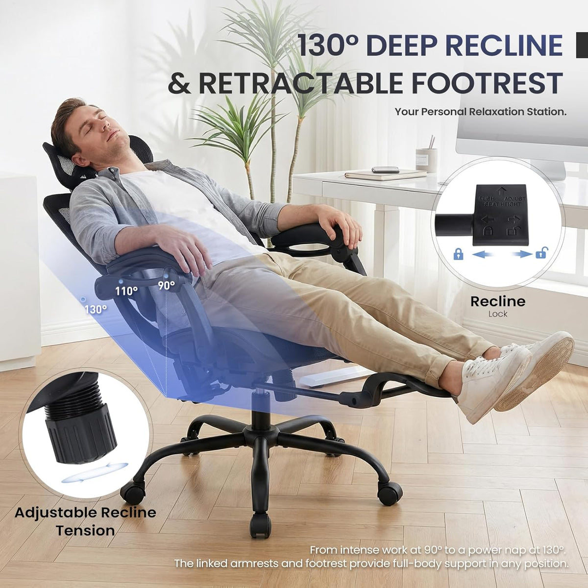 MALOL Ergonomic Mesh Office Chair with Footrest, Executive High Back Computer...