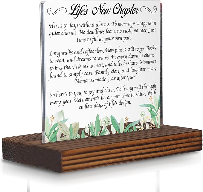 Life’s New Chapter Retirement Acrylic Desk Sign by Pariveca