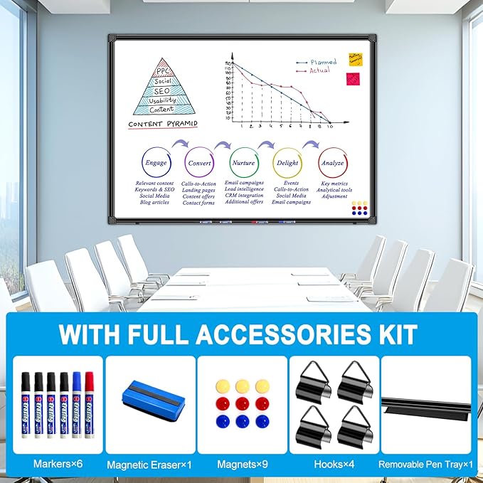 H-Qprobd 48"x30" Magnetic White Board Dry Erase Wall Mount Whiteboard - Image 2