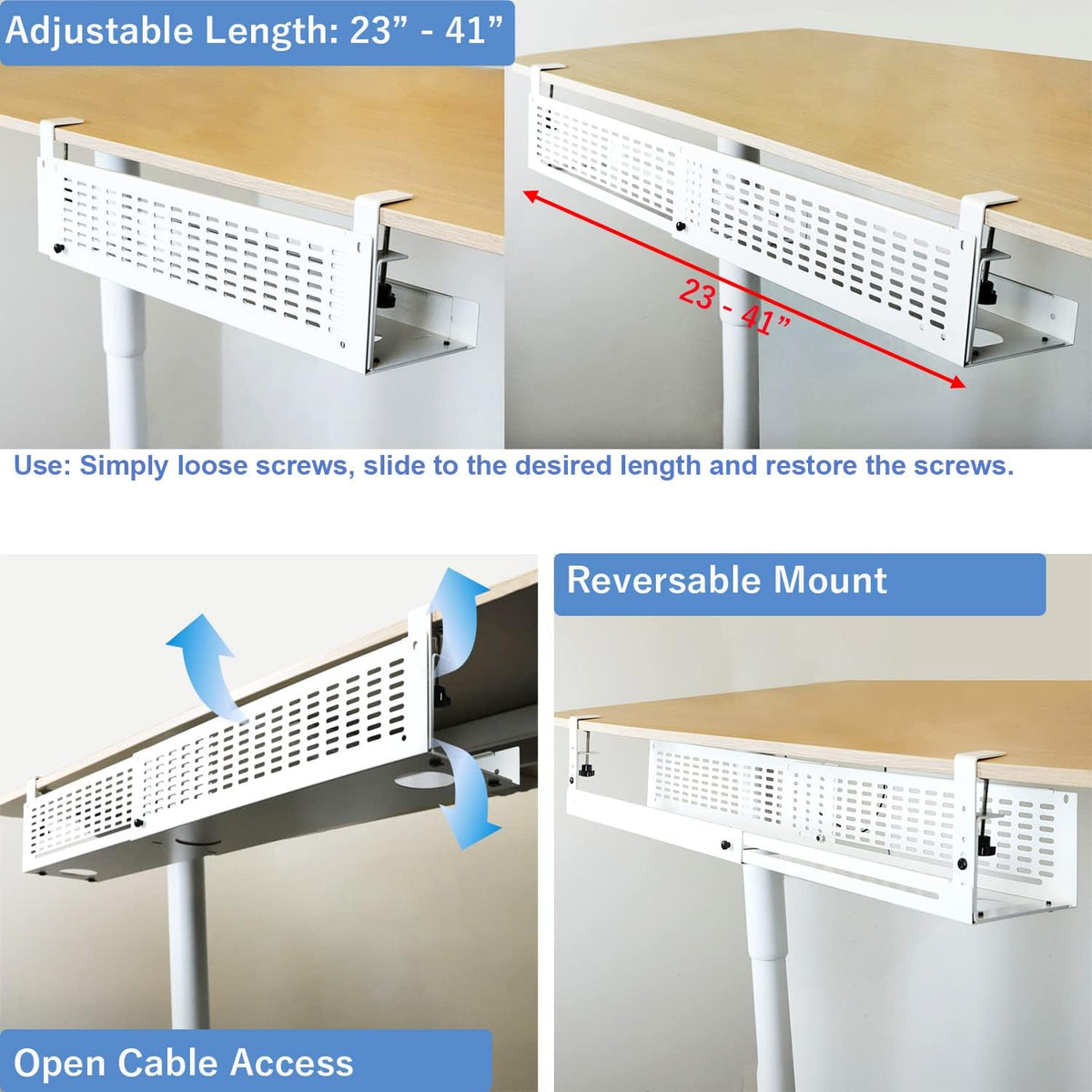 AEONS Under Desk Cable Management Tray Kit - Horizontal Adjustable up tp 41” ...