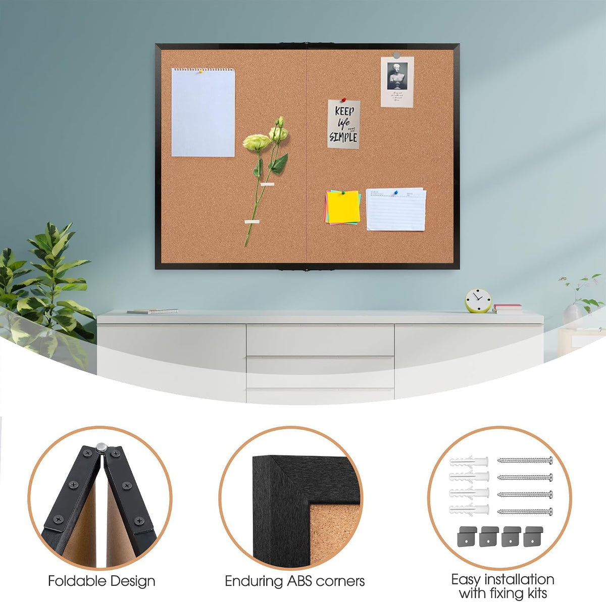 Cork Board Bulletin Board 36 x 48, Black Wood Framed 4x3 Corkboard, Foldable ...