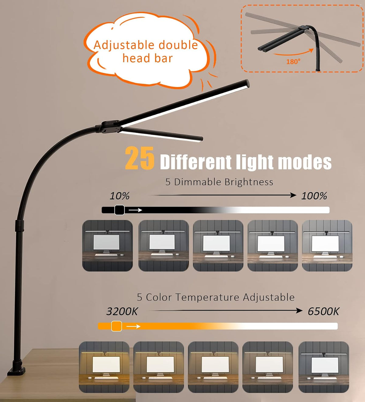 double head led desk lamp, architect desk lamps showing dimensions