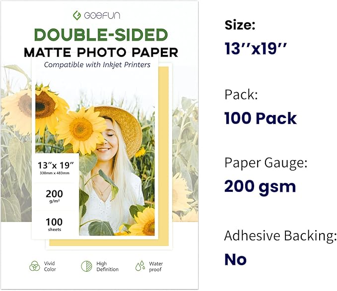 13 x 19 Double Sided Photo Paper Matte, Goefun 200GSM/54LB Inkjet Printer Paper - Image 2