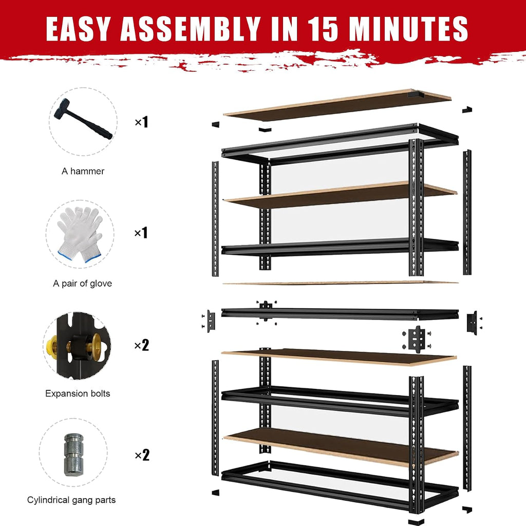 storage shelves heavy duty, garage shelving units, 2400lbs, side view