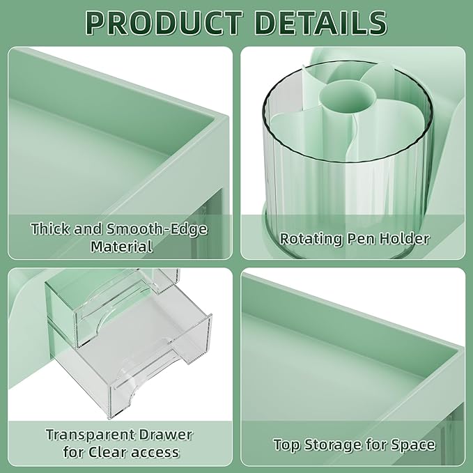 Marbrasse Desk Organizer with 2 Drawer, 360°Rotating Pen Holder, Desk - Image 5
