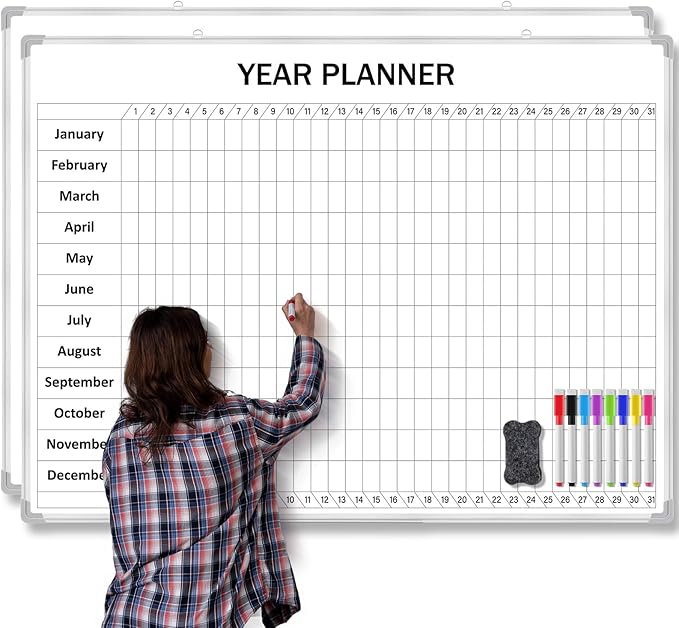 Lincia Extra Large 48" x 36" Magnetic Vertical Year Planner Dry Erase Calendar by Lincia