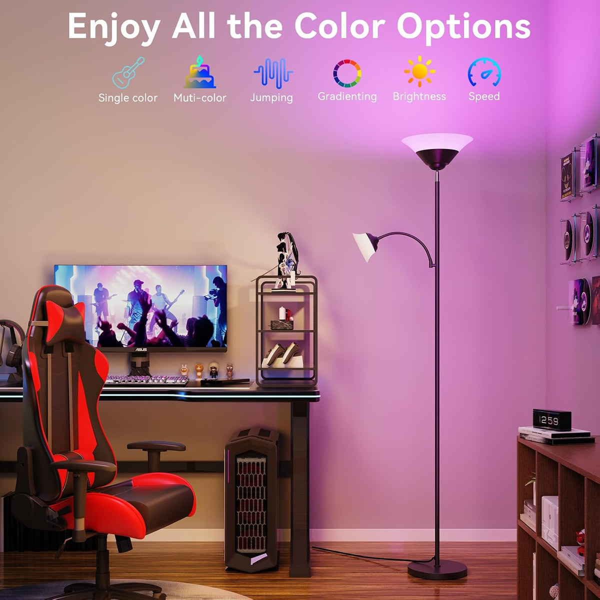 SIBRILLE RGB Torchiere Floor Lamp, 2-in-1 Dimmable Standing Lamp with Remote ...