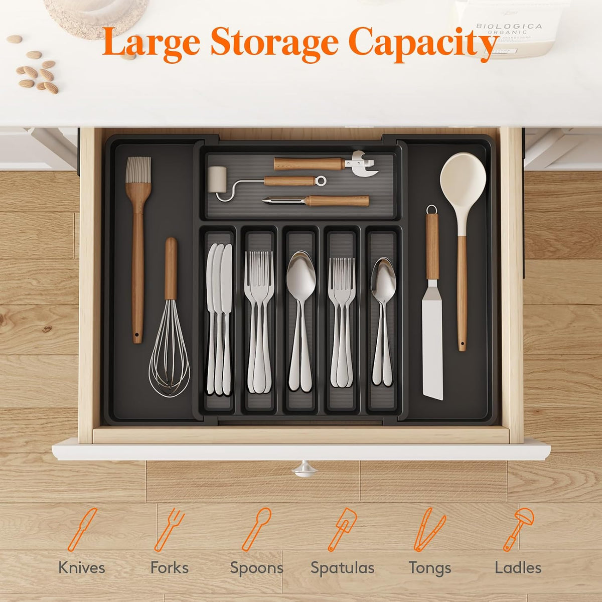 Lifewit Extra Large Silverware Drawer Organizer, Expandable Utensil Tray