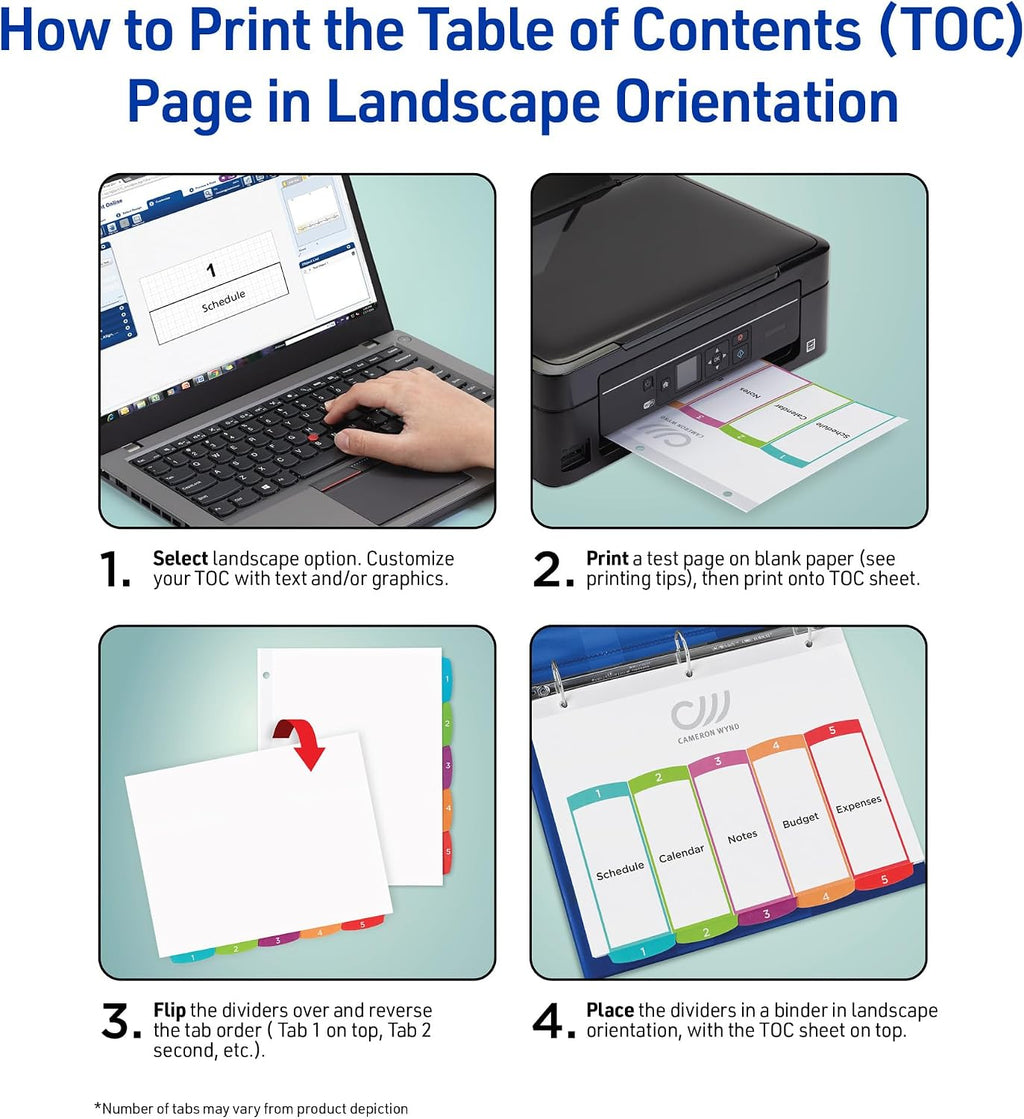 Avery 1-31 Dividers for 3 Ring Binders, 31 Tabs per Set, Customizable Table of Contents, Multicolor Arched Tabs, Great for Organizing Reports, Projects, and More (11846) (Pack of 12)