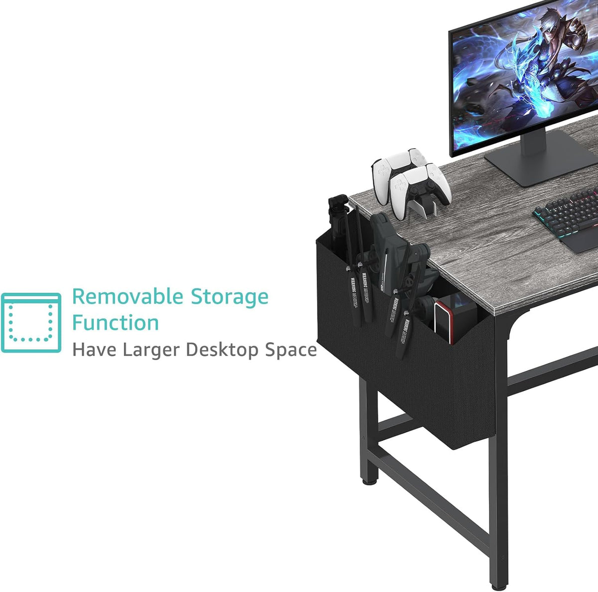 Lufeiya Computer Desk with Fabric Drawers, 40 Inch Gaming Desk for Small Spac...