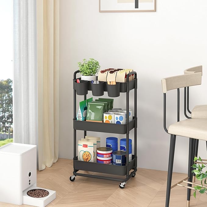 JIUYOTREE 3-Tier Plastic Rolling Storage Cart Utility Cart - Image 4