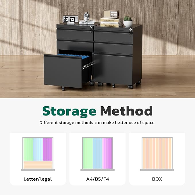 Greenvelly 3 Drawer Mobile File Cabinet - Image 7