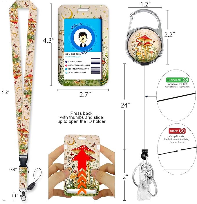 Giancomics Mushroom Lanyards for Id Badges, Cute ID Badge Holder - Image 4