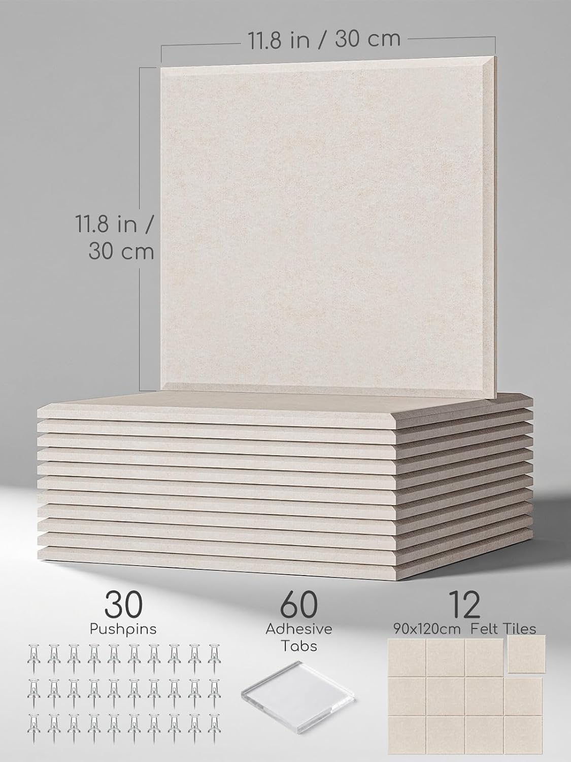 Thick Felt Pin Board Tiles 12 Pack, 11.8x11.8 Bulletin Board for Wall