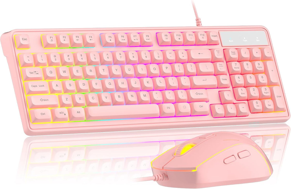 Pink Creamy Keyboard and Mouse Combo,MageGee GK980 Wired RGB Backlit Keyboard...