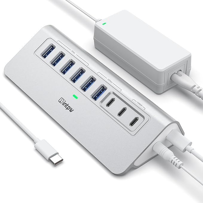 Powered USB Hub 10Gbps, intpw 9-Port USB 3.2 Hub, USB C Hub by intpw