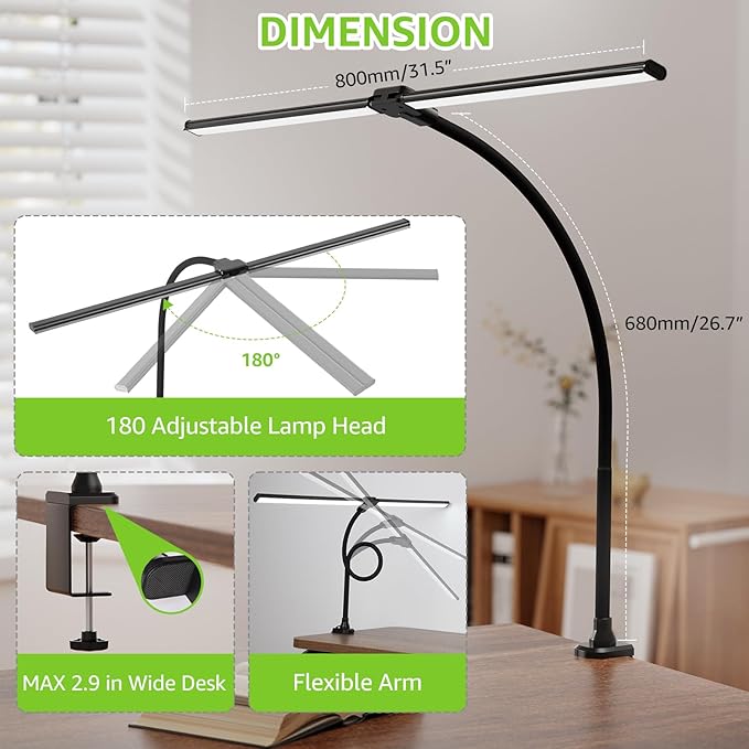 ShineTech LED Desk Lamp for Home Office, 3000K Warm White Double Head Architect - Image 9